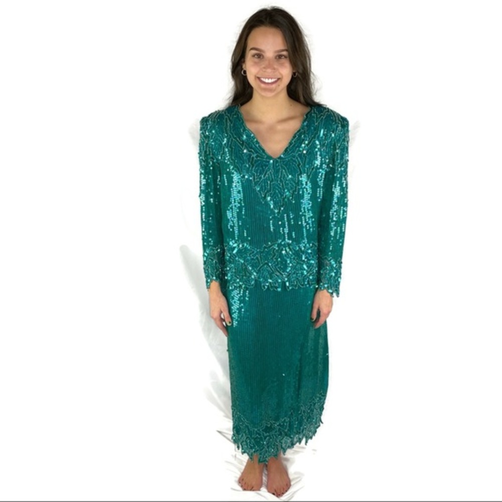 Vintage Scala Formal Sequined Set Green Leaf 🍃 PM